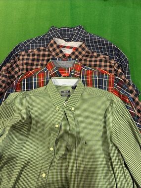 3 IZOD & 1 Croft & Borrow Men’s Check and plaid button down shirts